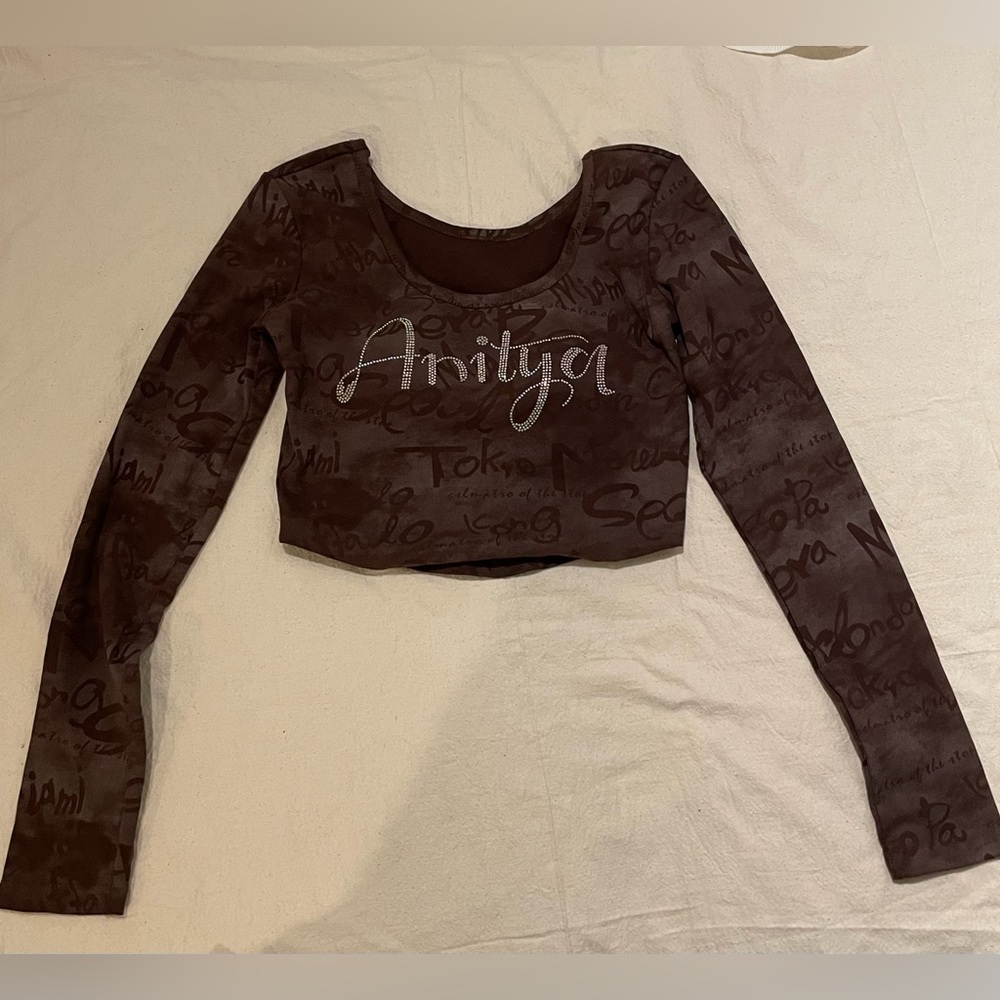 Y2KChocolate long sleeve cord top with letters